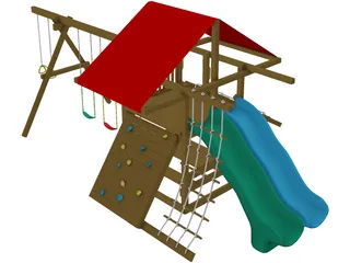 Wooden Backyard Swing Set 3D Model preview
