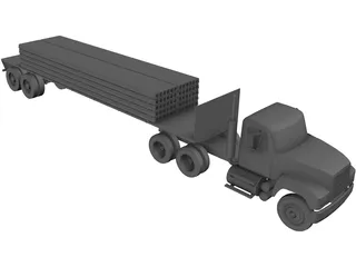 Mack with Flatbed Precast Slabs Trailer 3D Model preview