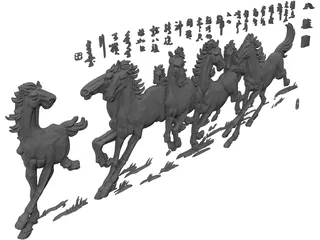 Eight Horses Japanese Statue 3D Model preview