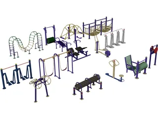 Outdoor Fitness Equipment Collection 3D Model preview