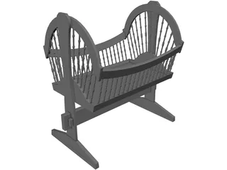 Wooden Baby Crib Cradle 3D Model preview