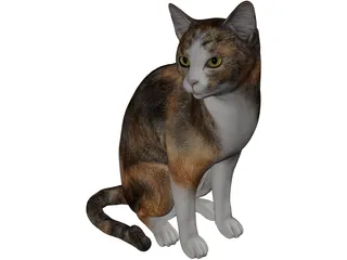 Cat Sitting Red Haired 3D Model preview