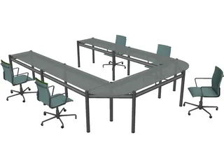 Office Table with Chairs 3D Model preview