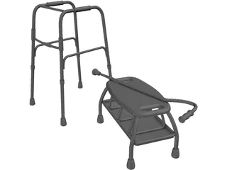 Walker Cane and Bath Chair 3D Model preview