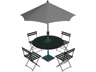 Table And Chairs With Beach Umbrella 3D Model preview