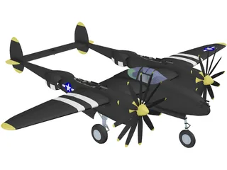 Lockheed P-38J Lightning 3D Model preview