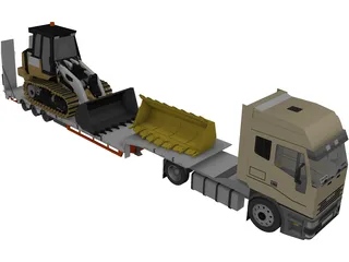 Iveco Tractor with Excavator on Flat Bed 3D Model preview