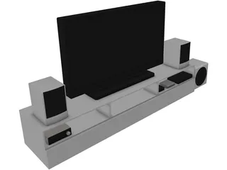 TV Rack with TV and Stereo 3D Model preview
