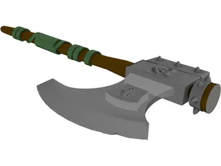 Medieval Battle Axe Handle 3D Model preview