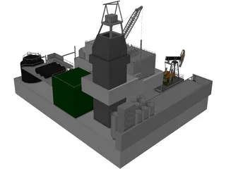 Oil Fraking Island Rig 3D Model preview
