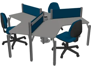 Office Table Set 3D Model preview