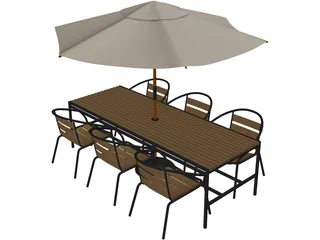 Outdoor Chairs, Table and Umbrella 3D Model preview