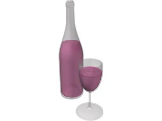 Wine Bottle and Glass 3D Model preview