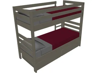 Wooden Bunk Beds 3D Model preview