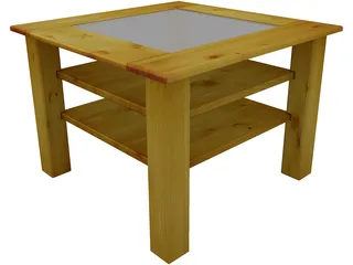 Wood Table with Glass 3D Model preview