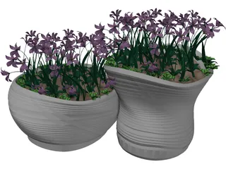 Flower Bed with Flowers 3D Model preview