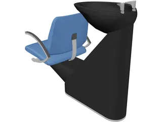 Hair Salon Washing Chair 3D Model preview