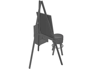 Artist Easel, Stool, Palette, and Brushes 3D Model preview