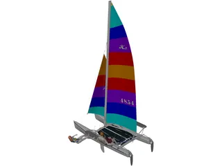 Hobie 18 Magnum Catamaran with Sailors 3D Model preview