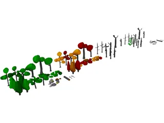 Forest Set Low Poly 3D Model preview