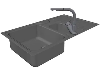 Steel Sink and Faucet 3D Model preview