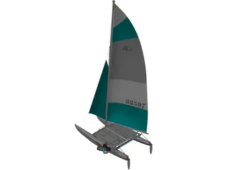 Hobie 16 Racing Catamaran with Male Sailor 3D Model preview