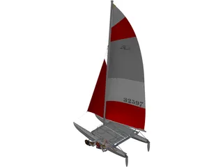 Hobie 16 Racing Catamaran with two Female Sailors 3D Model preview