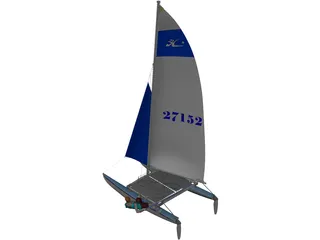 HobieCat 14 Turbo Racing Catamaran 3D Model preview