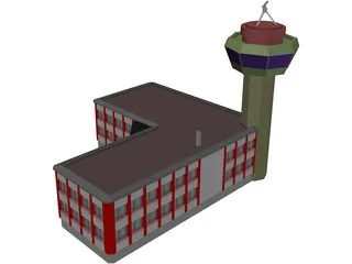 Control Tower with Airport Building 3D Model preview