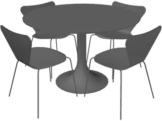 Table and Jacobsen Chairs 3D Model preview