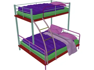 Double Bunk Bed 3D Model preview