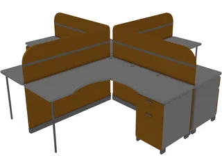 Four People Island Office Desk 3D Model preview