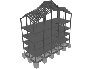 Four Level Building with Complex Roof 3D Model preview