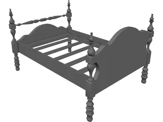 Bed Single Low Post 3D Model preview