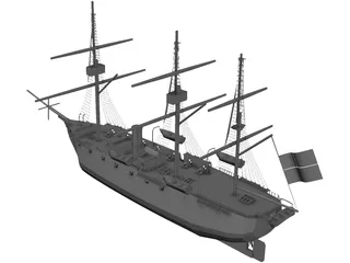 Esmeralda Wooden Ship 3D Model preview