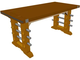 Butcher Block Table 3D Model preview
