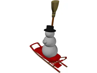Snowman on a Snow Sled 3D Model preview