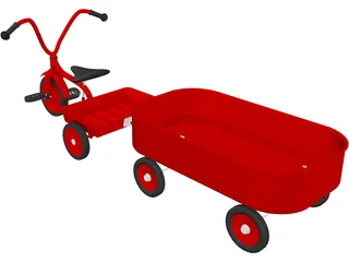 Tricycle and Wagon Red Classic 3D Model preview