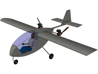 Manticore Single Seat Twin Pusher Aeroplane 3D Model preview