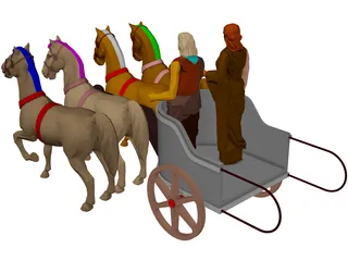 Chariot with People and Horses 3D Model preview