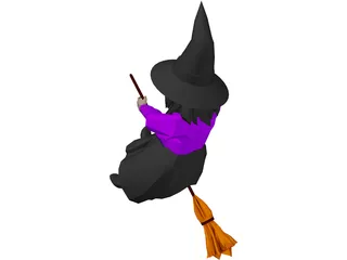 Witch Flying On Broom 3D Model preview