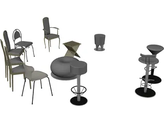 Vietnam Chairs Set 3D Model preview
