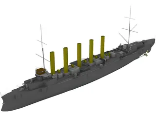 Askold Russian Cruiser (1900) 3D Model preview
