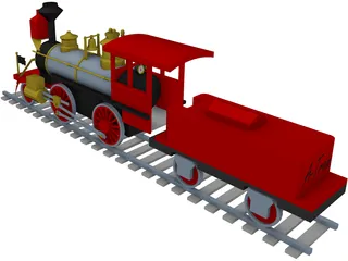 Toy Steam Locomotive with Tender 3D Model preview
