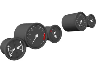Dashboard Gauges 80 and 52mm 3D Model preview