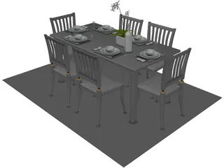 Table Set Dinner with Flower 3D Model preview