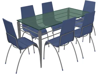 Table Steel Plastic and Glass with Chairs 3D Model preview