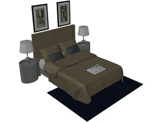 Fancy Bed King Size 3D Model preview