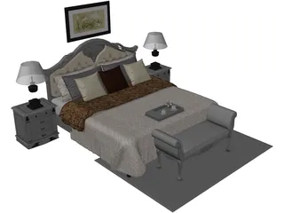 Fancy Bed King Size 3D Model preview