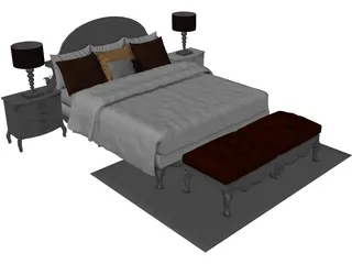 Fancy Bed King Size 3D Model preview